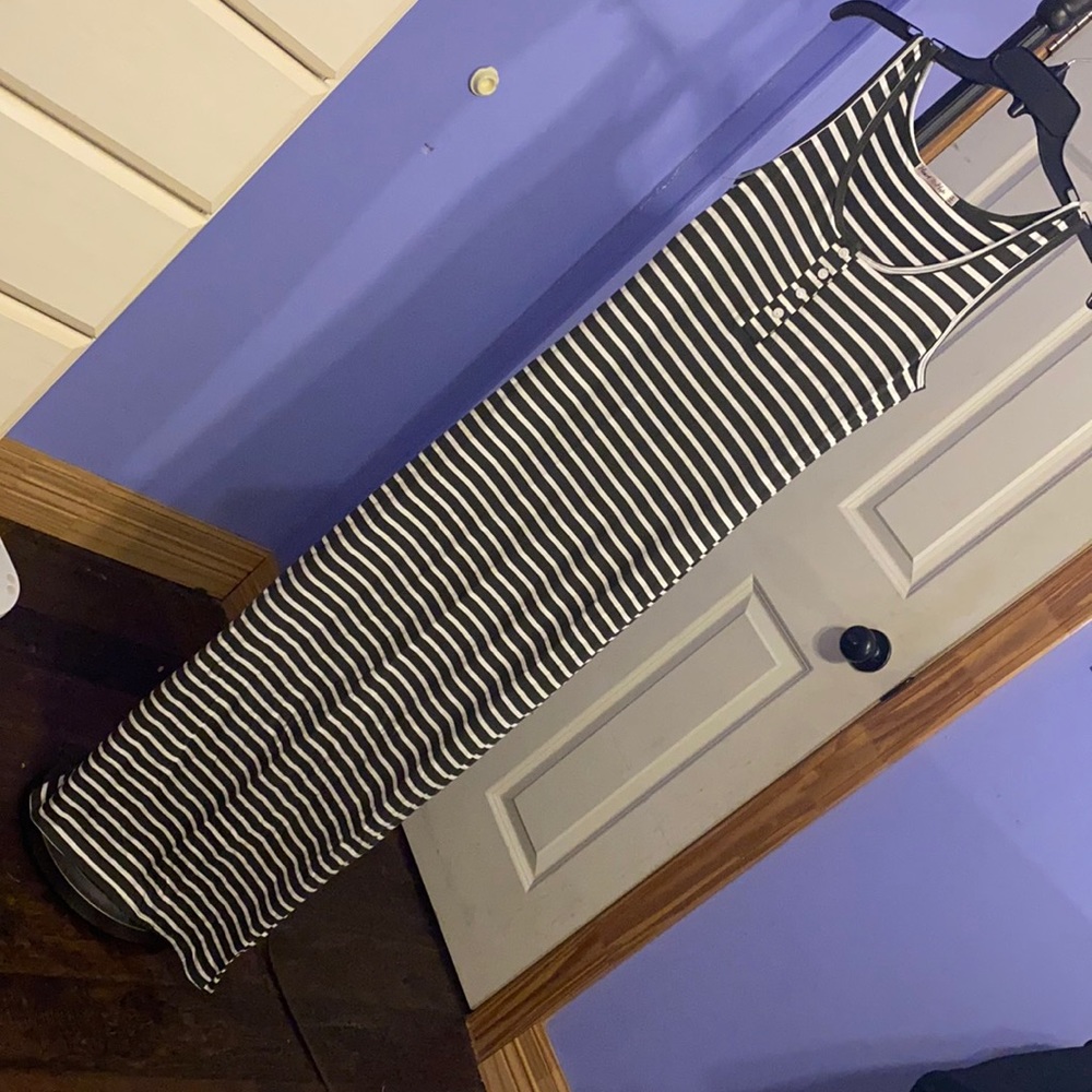 Green white striped long dress